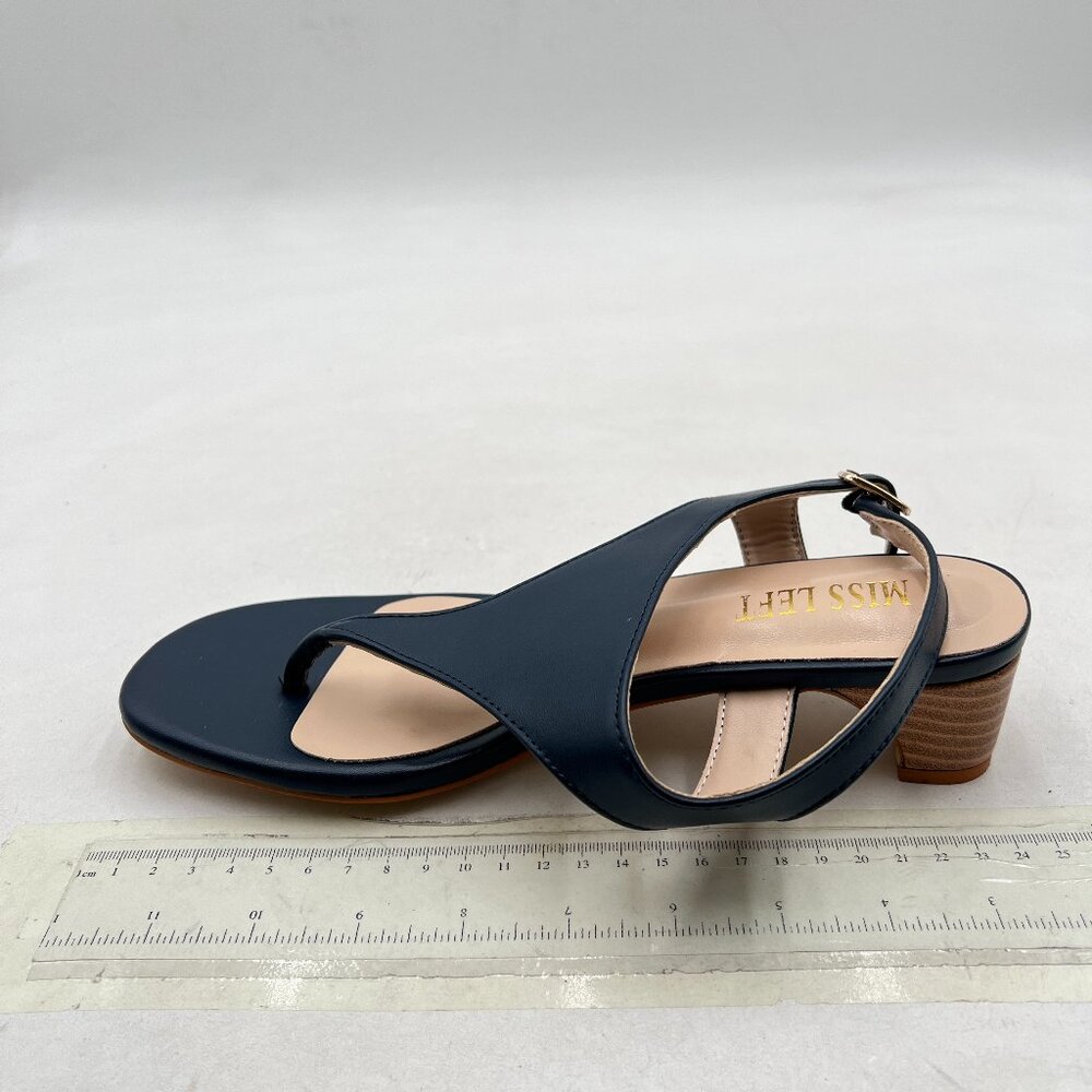 miss left Dark Blue Open Toe Low Heeled Flip Flops Thong Strap Buckles Sandals - Picture 2 of 8